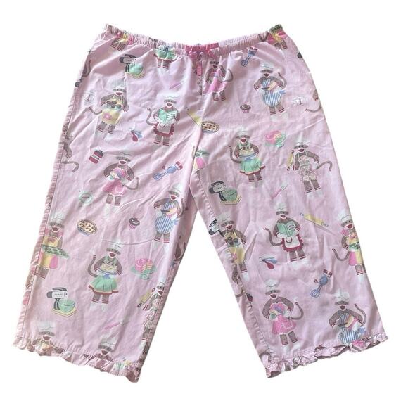 Nick & Nora Baking Sock Monkey Cropped Capri PJ Pants Size XXL Novelty Cotton - Picture 1 of 6